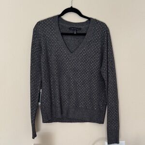 White House Black Market Charcoal V-Neck Sweater